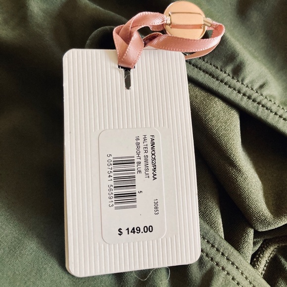 Ted Baker Plunge Halter One Piece Green With Gold - Picture 7 of 10